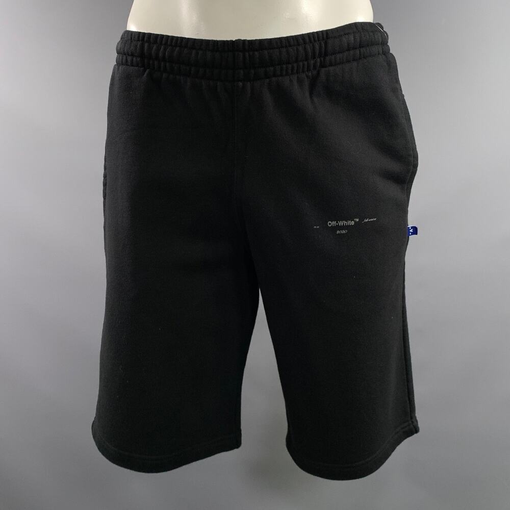 OFF-WHITE Size L Black Grey Graphic Cotton Sweats Shorts